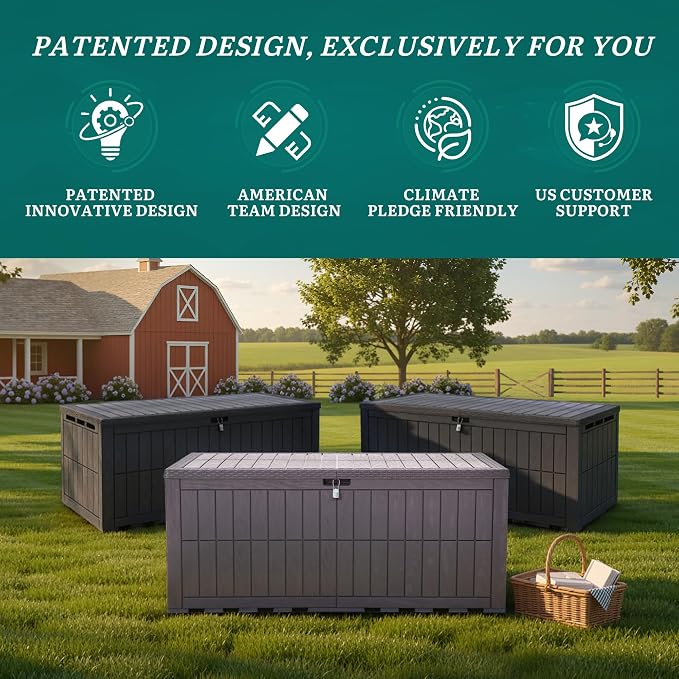 YITAHOME XXL 240 Gallon Extra Large Deck Box | Waterproof Resin Outdoor Storage Box with Lock and 3-Person Bench Seating for Patio Furniture Cushions,Garden Tools & Pool