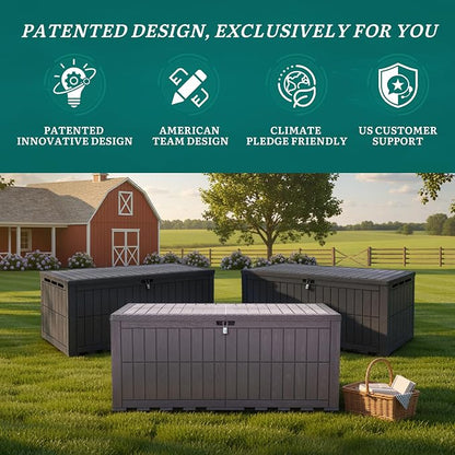 YITAHOME XXL 240 Gallon Extra Large Deck Box | Waterproof Resin Outdoor Storage Box with Lock and 3-Person Bench Seating for Patio Furniture Cushions,Garden Tools & Pool