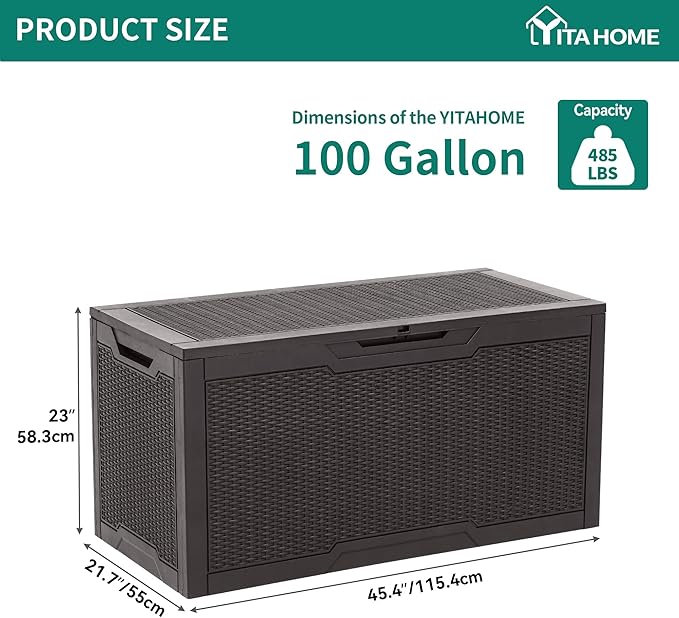 YITAHOME 100 Gallon Large Deck Box | Outdoor Resin Storage Boxes for Patio Furniture, Outdoor Cushions, Garden Tools, Water Resistant and Lockable