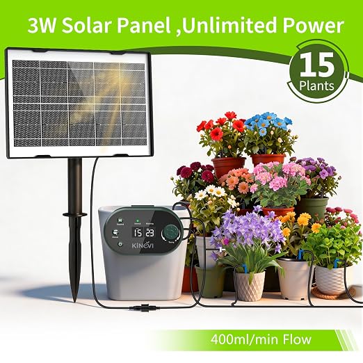 Automatic Plant Waterer Indoor 8W,Self Watering System for 30 Potted Plants, IP54 Waterproof Drip Irrigation System Device Kit,Programmable Water Timer with Smart Humidity Detection
