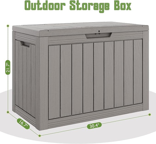 Outdoor Storage Box, 45 Gallon Deck Box with Lockable Lid, Waterproof Resin Storage Bin for Cushions, Garden Tools, Patio Furniture, Grey
