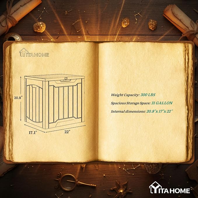 YITAHOME 31 Gallon Resin Deck Box Outdoor Storage Box and Waterproof | Garden Tools, Pool Supplies, Taupe