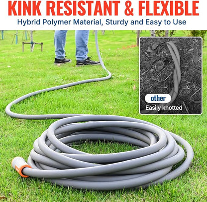 YAMATIC 100ft Flexible Garden Hose 5/8in with Swivel Handle, Burst 600 PSI | 100ft Heavy Duty Hybrid Water Hose with 3/4" Brass Connections for All Weather Lawn Yard Agriculture, 360° Rotating Fittings