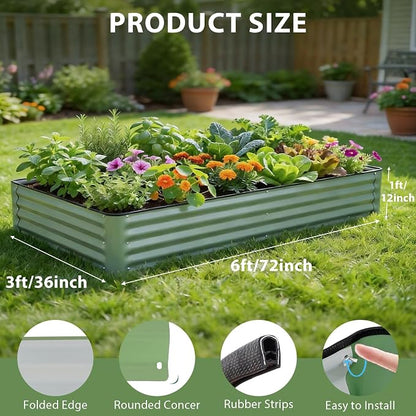 2 Pack 6x3x1 FT Galvanized Raised Garden Bed, Green | Patented Leak-Proof, Planter Box Outdoor, Metal Raised Garden Beds Kits, For Veggies, Herbs & Flowers