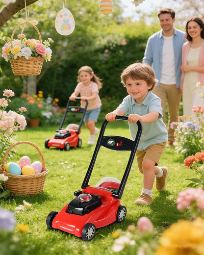Kids Lawn Mower with Realistic Grass-Cutting Action and Sounds – No Batteries Required | Fun Outdoor Push Toy, Birthday Gift & Holiday Present for 3, 4, 5, 6 Year Old Boys and Girls (Red)