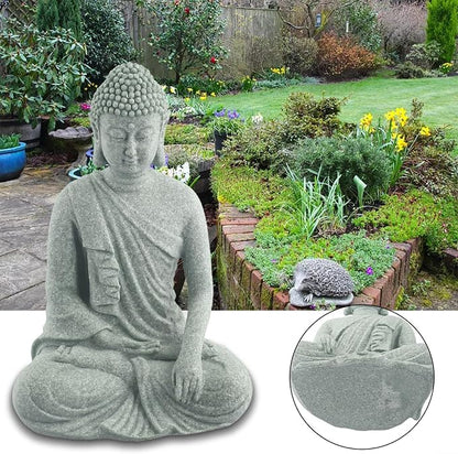 Garden Buddha Resin Stone Statue for Outdoor and Indoor Zen Decor Sandstone Effect Lawn Ornament for Home and Garden Landscaping or Meditation Space(B)