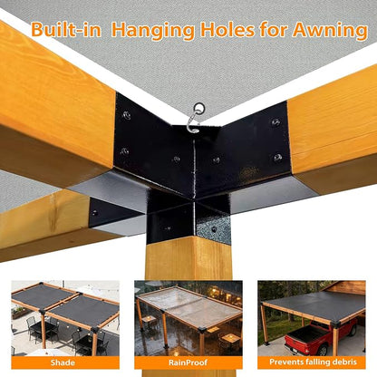 Pergola Kit with 3-Way Brackets & 4-Way Corner Brackets for 4"x 4" (Actual 3.6" X 3.6") Lumber, Heavy Duty Iron Gazebo Bracket Kits Suitable for Pergolas, Gazebos Includes Metal Base, Screws