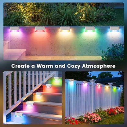SOLPEX Solar Fence Lights Outdoor, Solar Deck Lights Waterproof LED Step Light for Outside, Stair, Garden, Patio, Yard, Railing, Front Porch, Balcony Decor(16 Pack RGB)