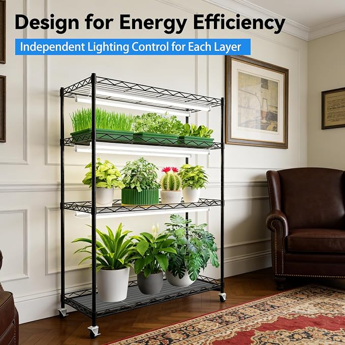JESLED Indoor Greenhouse with Grow Light, 35.4x13.8x59IN | 3FT Full Spectrum 5000K LED, Seed Starting, Tiered Lighting Control, Built-in Timer & Thermo-Hygrometer