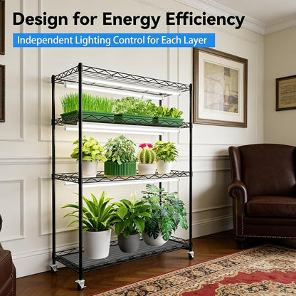 JESLED Indoor Greenhouse with Grow Light, 35.4x13.8x59IN | 3FT Full Spectrum 5000K LED, Seed Starting, Tiered Lighting Control, Built-in Timer & Thermo-Hygrometer
