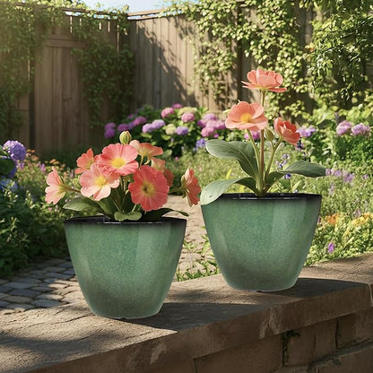 Vanslogreen 8 inch Flower Pots for Indoor Plants, 4 Pack Plastic Plant Pots for Plants with Drainage Holes, Indoor Planter for Outdoor Plants Garden Home Decor, Green