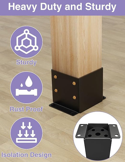 2 PCS Metal 6×6 Post Base, Inner Size 5.6"x5.6" | Heavy Duty Post Bracket, Anti-Corrosive Partition, Powder-Coated, For Pavilion Deck Railing Support
