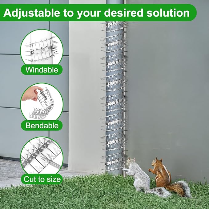 60 Pack Stainless Steel Squirrel Spikes for Bird Feeder, 60 FT Squirrel Spikes for Bird Feeder Pole, Keep Squirrels, Raccoon Away, for Wall Fence Garden Roof Yard, Easy to Install