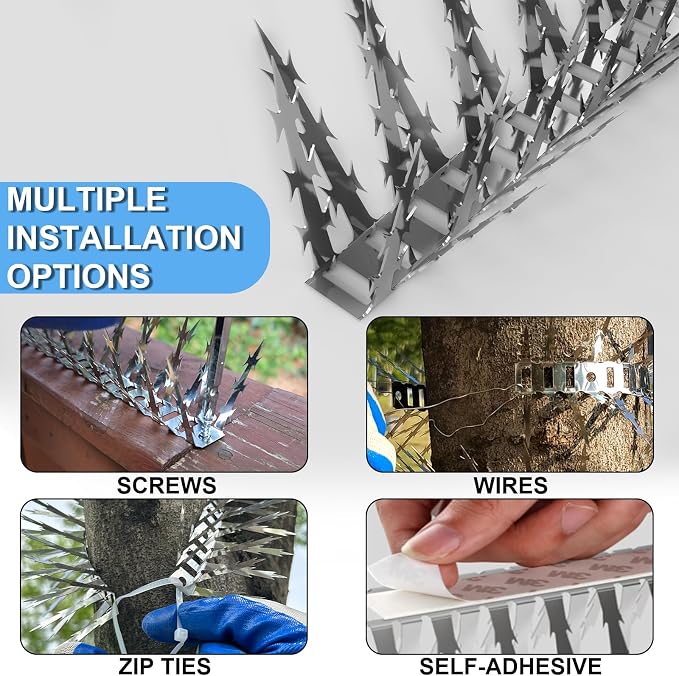 Bird Spikes Squirrel Proof Baffle for Bird Feeders, 158 Inch Avoid Climb Spikes for Outside, Fence, Garden, Tree, Roof, Deterrent Spikes for Squirrel, Raccoon, Pigeon, Cat, Stainless Steel Barb Spikes