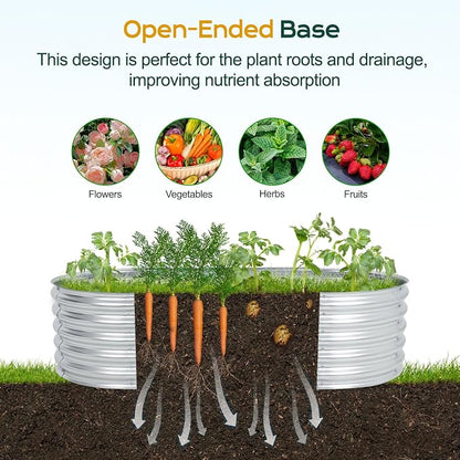 Aoodor Galvanized Raised Garden Bed Kit, 5.3 x 2.6 x 1.4 Ft, Oval Planter Box for Vegetables, Flowers, and Herbs, Outdoor Use, Silver