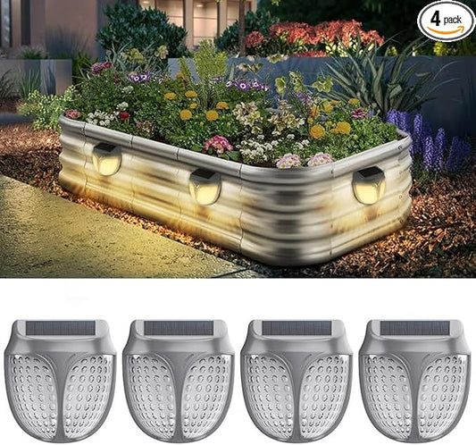 Raised Garden Bed Solar Lights Magnetic, IPX4 Waterproof Solar Lights Outdoor Dusk to Dawn, Solar Powered Garden Lights for Planter Raised Beds, 4 Pack