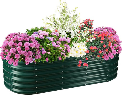 TBMLC 17" Tall Elevated Oval Metal Raised Garden Bed - 5ft x 2ft in Size and 0.8MM Thick Durable Planter Bed/Box for Vegetables Flowers Succulent at Patio/Garden Outdoor (Dark Green, 5X2X1.4 FT)