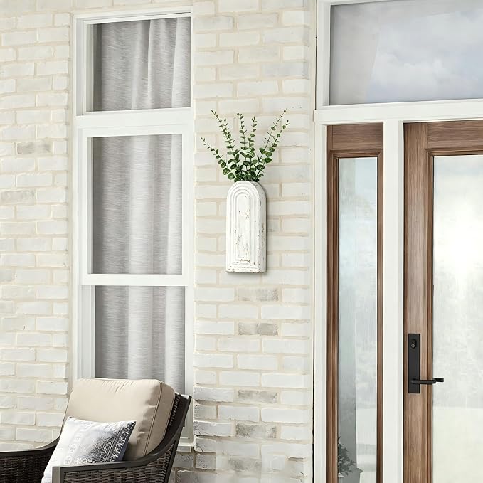 Wooden Wall Art Decor: Wall Vases for Indoor Artificial Plants & Flowers, Wood Wall Hanging Planters for Home Decor - Bathroom, Living Room, Bedroom, Patio (Washed White)