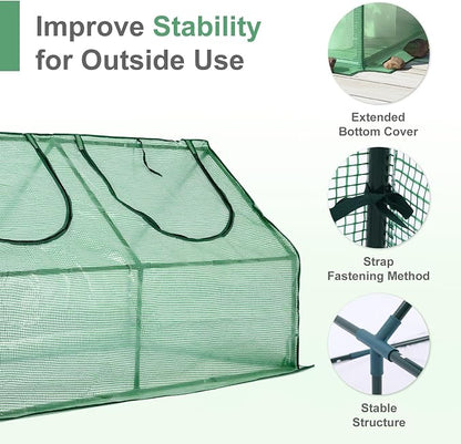 Aoodor 4 x 2 x 2 ft Mini Greenhouse with 2 Zipper Doors, Water Resistant, UV Protected for Flowers, Vegetables and Herbs, Green