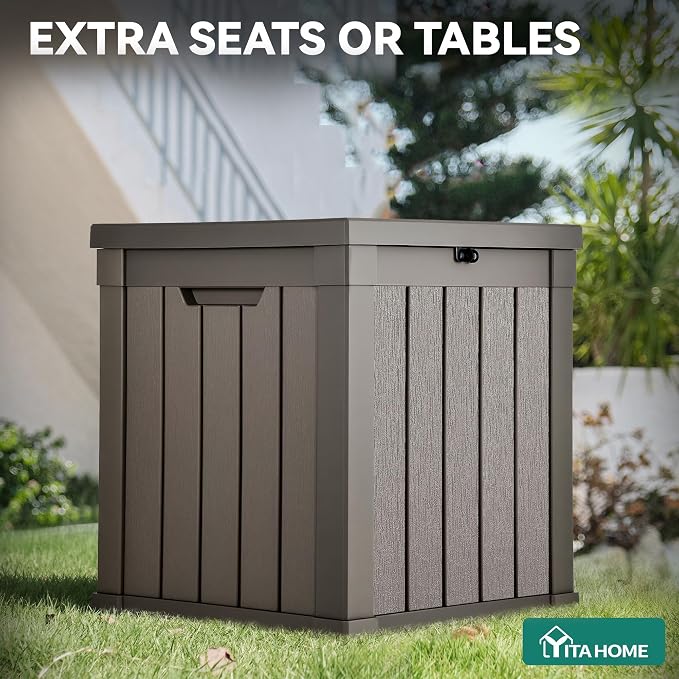 YITAHOME 51 Gallon Outdoor Storage Deck Box | Waterproof Resin Package Delivery and Storage Box with Lockable Lid for Patio Furniture Cushions, Pool Accessories, Garden