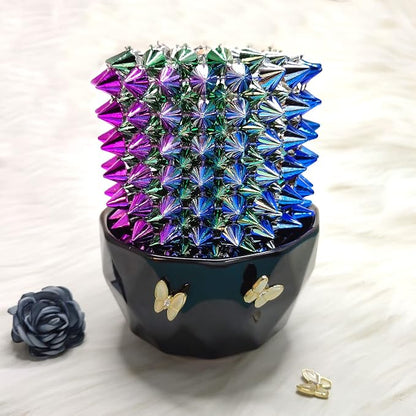 Spike for Crafts Stude for Clothing, 1 Yard Rainbow Spike Stud with Glue, Cone Flatback Plastic Trim Mesh for Holloween Party Decoration Costume DIY Crafts