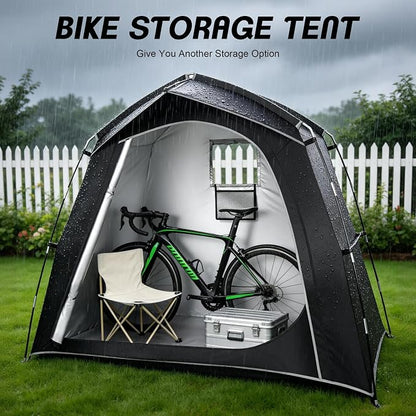 Bike Storage Tent Outdoor, Waterproof Bicycle Shed for 4-5 Bikes, PU4000 210D Oxford, Fiberglass Frame, Rain-Blocking Awning Design, Outdoor Storage for Bikes, Lawn Mower, Garden Tools Black