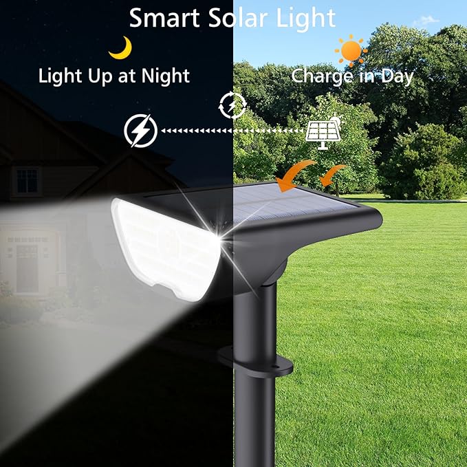 RUIKORING Solar Spot Lights Outdoor Waterproof, 73 LED Landscape Spotlight with 3 Lighting Modes, Dusk to Dawn Auto On/Off, 2-in-1 Wall & Ground Mount for Yard, Garden & Pathway, Cool White, 1 Pack