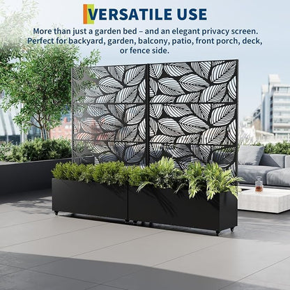 GarveeLife Metal Planter Box with Trellis and Wheels, 71"x47"x16" Raised Garden Bed for Climbing Plants, Vegetables, Vines, Privacy Planters for Patio with Drainage Holes, 15.7" Deep Planting Bed