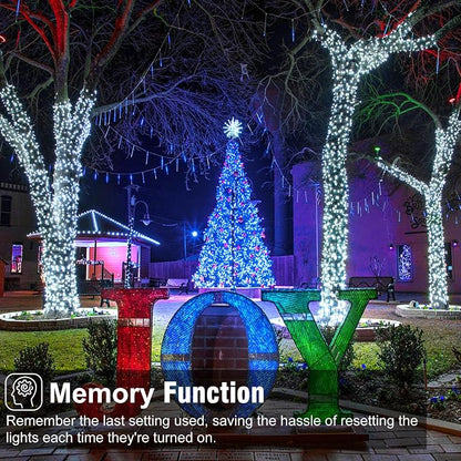 2 Pack Christmas Lights Outdoor, Total 200FT 600 LED Christmas Tree Lights Indoor Waterproof, 8 Modes Plug in String Lights for Outside Patio Garden Xmas Decorations, 1 Pack Blue & 1 Pack White
