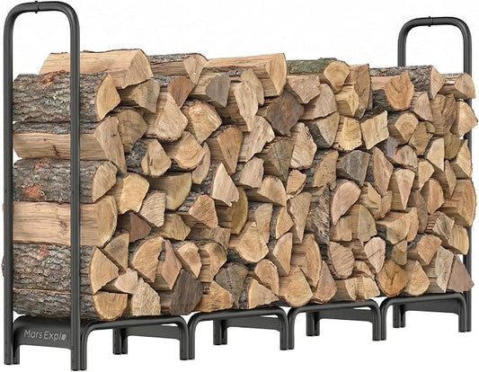 Firewood Rack, 8ft Heavy Duty Fire Wood Storage Racks for Indoor Outdoor, Metal Log Holders for Firewood, Fireplace Wood Pile Storage Stacker Organizer, Black