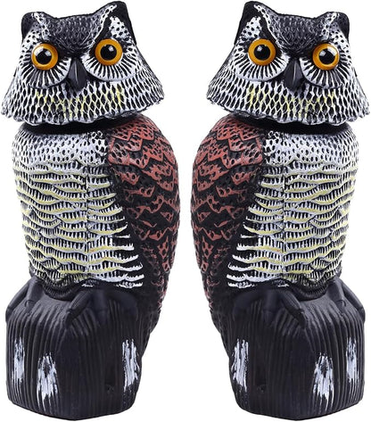 Hedoc 2 Pack Fake Owl Decoys to Scare Birds Away(15 inch), Rotating Head Sculptures, Nature Enemy Scarecrow Plastic Statues, Pest Repellent,Pigeon Deterrent Outdoor Yard, Garden Protectors