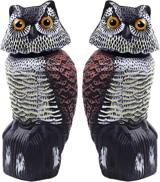 Hedoc 2 Pack Fake Owl Decoys to Scare Birds Away(15 inch), Rotating Head Sculptures, Nature Enemy Scarecrow Plastic Statues, Pest Repellent,Pigeon Deterrent Outdoor Yard, Garden Protectors