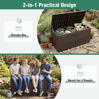 Tangkula 180 Gallon Outdoor Storage Box, Waterproof PP Resin Patio Storage Box with Lockable Lid for Indoor & Outdoor Use, 2-in-1 Rattan Design Deck Box for Cushions, Garden Tools