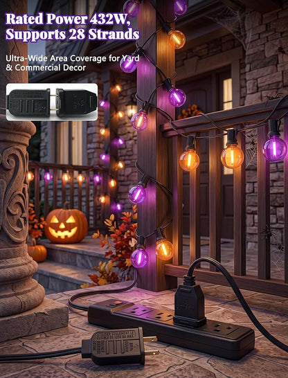 25 LED Outdoor String Lights, 25Ft Halloween Decoration Lights | Shatterproof Orange Purple G40 Bulbs, Connectable, Plug in, UL Certified, Hanging Halloween Lights for Home Decor Patio