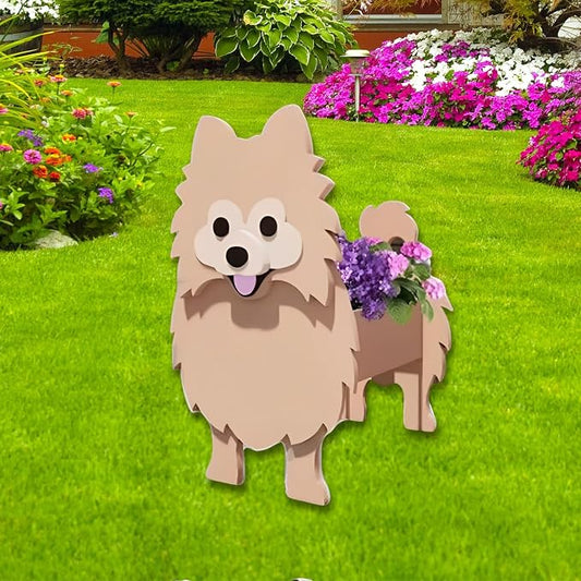 Brown Pomeranian Dog Planter Pots, 9.45 x 6.65 x 12.13 Inches | Dog Flower Pot, Cute Animal Shaped Plant Pot, Gifts for Women & Pet Lovers, Indoor Outdoor Garden Home Office Decor