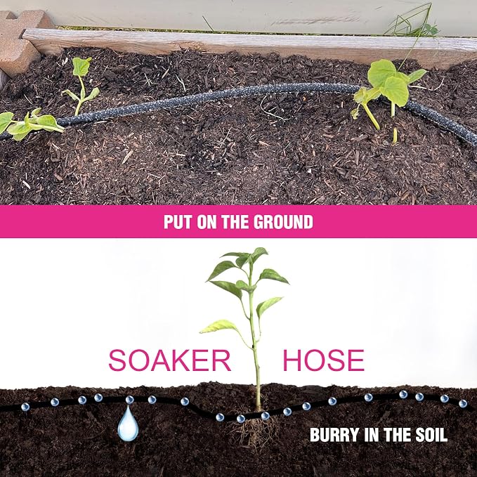 Round Soaker Hose, 1/2 Inch x 100 FT, Heavy Duty Leak-Proof Brass Connectors, Premium Upgraded Material, Efficient Root Watering & Water Saving, Easy Installation for Garden, Lawn & Plants