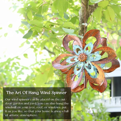 Pure Echo Garden Wind Spinner,Flower Wind Spinner,Outdoor Metal Wind Sculpture & Spinner Large 23 inch Dia 84 inch Height Kinetic Windmill for Garden Yard