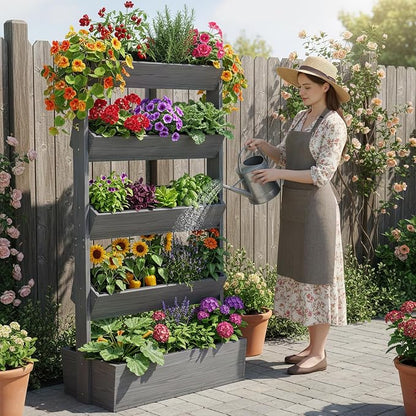DoCred Vertical Raised Garden Bed, 5 Tier Upgraded Garden Planters Freestanding Wood Plant Stand Flower Rack Wooden Planter Box for Plants Herbs Flowers Vegetables Outdoor Indoor
