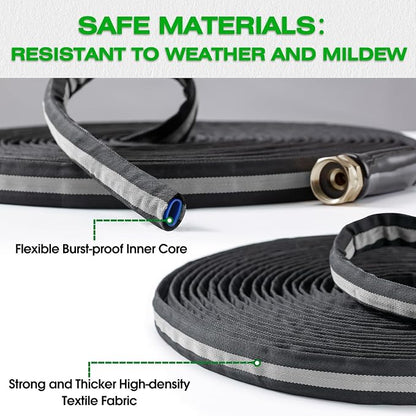 25ft Lightweight Garden Hose, Ultra Flexible Fabric Water Hose, Non-Expanding & Kink-Free with Leak-Proof Aluminum Fittings, Heavy Duty Hose for Yard, Car Wash & RV, Black-Gray