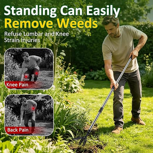 Weed Puller Tool - Adjustable Upright Weeder, 4 Claw Long-Handled Weeding Tool, No Need to Bend or Kneel to Weed Easily, Weeding Tool for Garden, Lawn, Farm and Courtyard