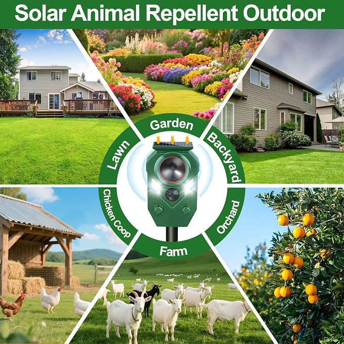 Solar Animal Repellent,Ultrasonic Cat Repellent Outdoor with Motion Sensor,Waterproof Rabbit Repeller with Flashing Light Defender Dog, Mouse,Squirrel,Raccoon,Skunk,Deer for Yard Farm Garden-1 Pack