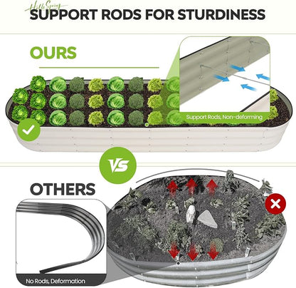 Galvanized Raised Garden Bed 2 Pack, 8x2x1ft Oval Metal Planter Box Outdoor with Support Rods & Corner Protection, Planter Beds for Vegetables, Fruits, Flowers (White)