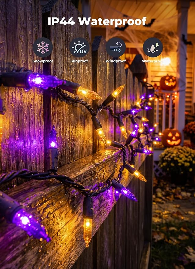 Minetom Halloween String Lights Orange & Purple 100 Count 20 Feet Incandescent Bulb Mini Lights for Indoor Outdoor Garland Party Festival Haunted House Decoration