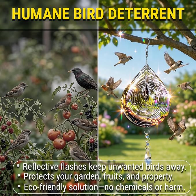 Reflective Bird Deterrents for Outside – Bird Repellent Devices Outdoor – 3D Wind Spinners Outdoor Garden Decor – Bird Repellent to Keep Woodpecker & Pigeons Away from Window Roof (Style 6)