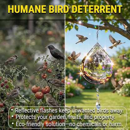 Reflective Bird Deterrents for Outside – Bird Repellent Devices Outdoor – 3D Wind Spinners Outdoor Garden Decor – Bird Repellent to Keep Woodpecker & Pigeons Away from Window Roof (Style 6)