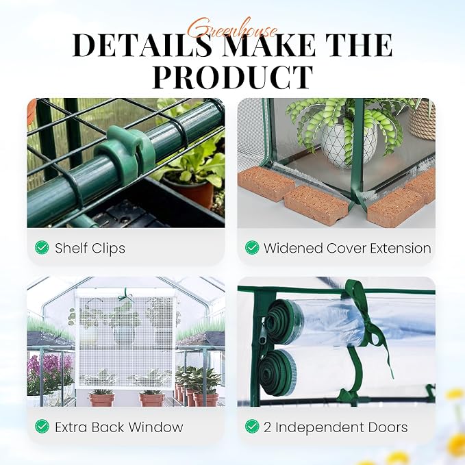 KING BIRD Premium Greenhouse for Outdoors, 56x56x78 in Walk-in Hot House with Thickened Cover, Reinforced Frame, Screen Windows & Mesh Door, 4 Tiers 12 Shelves for Outside Garden Seedlings, Clear