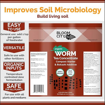 Organic Worm Tea Concentrate and Compost and Bokashi Booster by Bloom City, Gallon(128 oz)