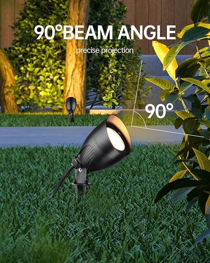 LITFIT 120V LED Outdoor Spotlight, 5.5W 2700K Plug in Spotlight, Landscape Accent Luminaire, Waterproof Flood Light for Yard, Tree, Flag, Lawn, Garden, Holiday Decorative, 5FT Extension Cord, 2PACK
