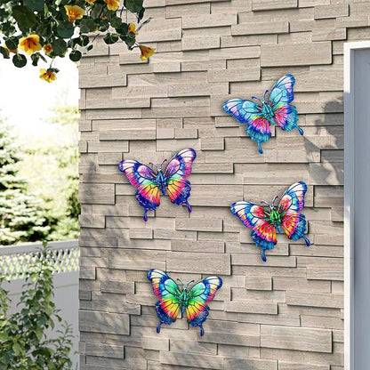 SUNREEK 4Pcs Metal Butterfly Wall Decor, 9 Inches Butterfly Outdoor Wall Art for Fence Garden Yard Room Patio Balcony