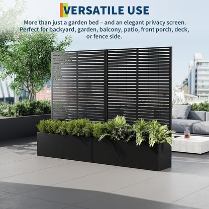 GarveeLife Metal Planter Box with Trellis, 71"x47"x16" Raised Garden Bed for Climbing Plants, Vegetables, Vines, Privacy Planters for Patio with Drainage Holes, 15.7" Deep Planting Bed